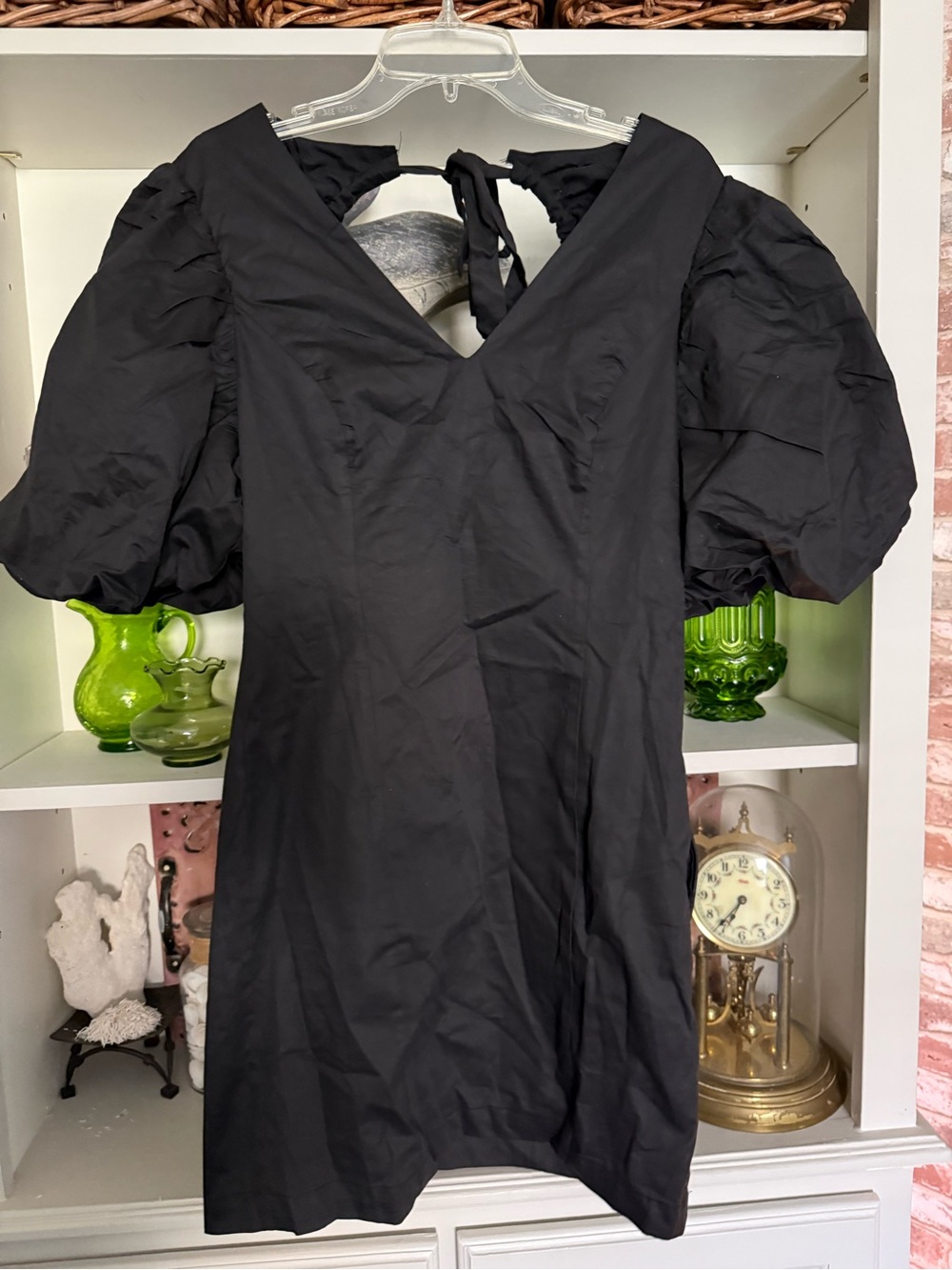 Endless rose Black Puff-Sleeve V-Neck Mini Dress
